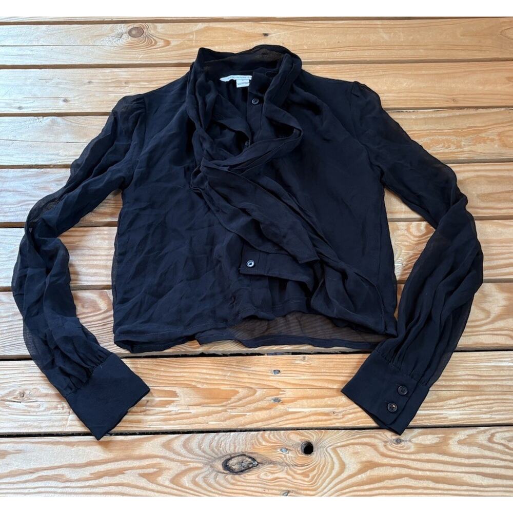 Diane Von Furstenberg Women’s Women’s Sheer Tie Neck Blouse Size 2 Black R2